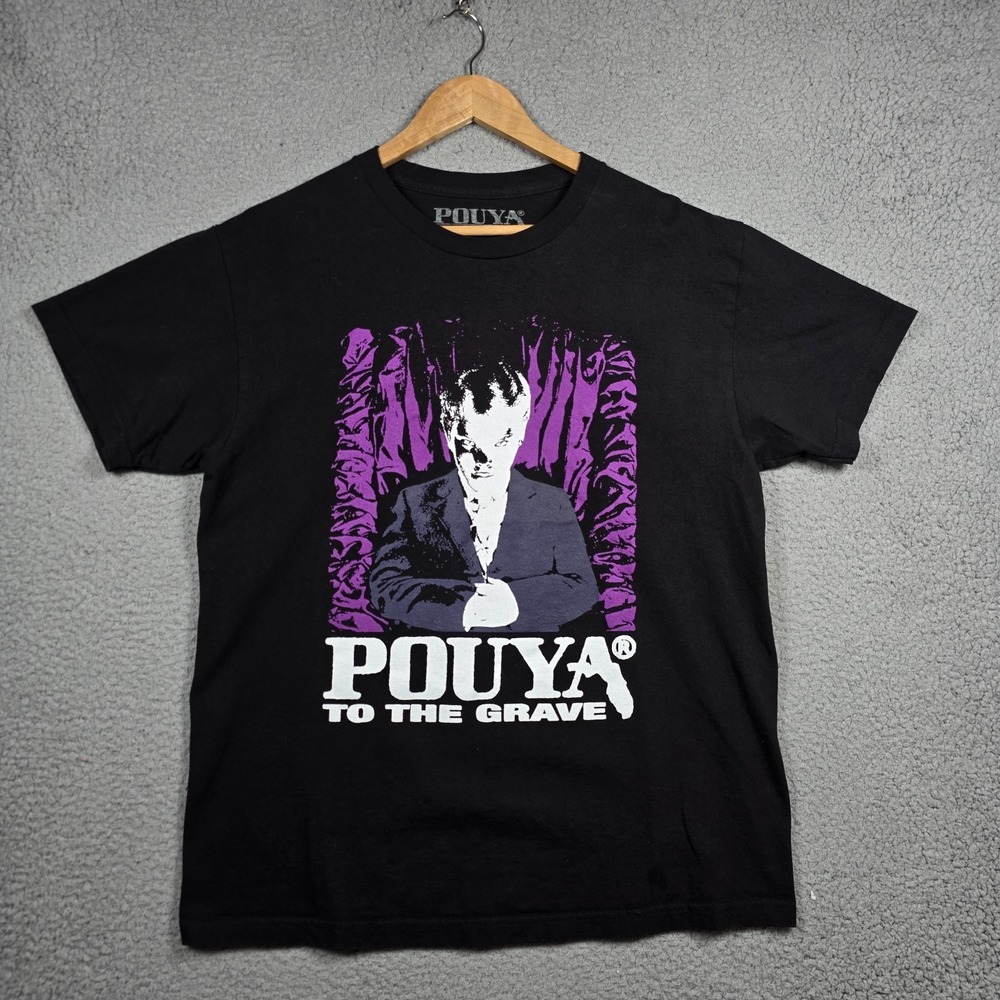Pouya To The Grave T-Shirt Mens Size Medium Black Crew Neck Streetwear Reg Fit